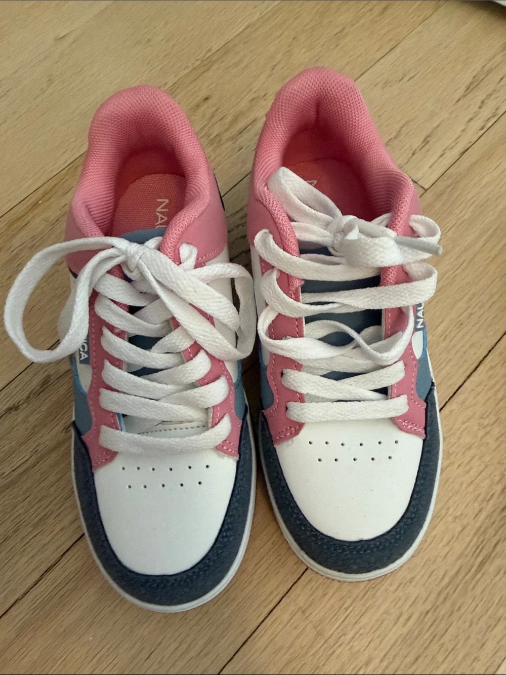 Nautica Kids White, Pink & Blue Lace-Up Sneakers